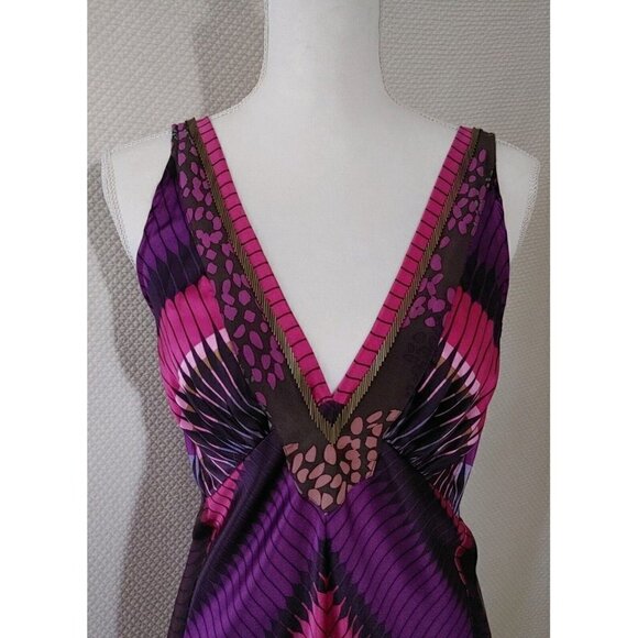 A Common Thread Silk Jeweled V-Neck Purple and Pink Geometric Print Dress Size L - Picture 6 of 8